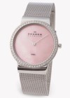 SKAGEN DAMEUR I ST&Aring;L M/LYSER&Oslash;D PERLEMORSSKIVE + SWAROVSKI KRYSTALLER