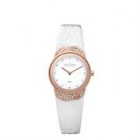 Skagen dameur i rosegold med l&aelig;derrem