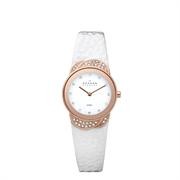 Skagen dameur i rosegold med l�derrem